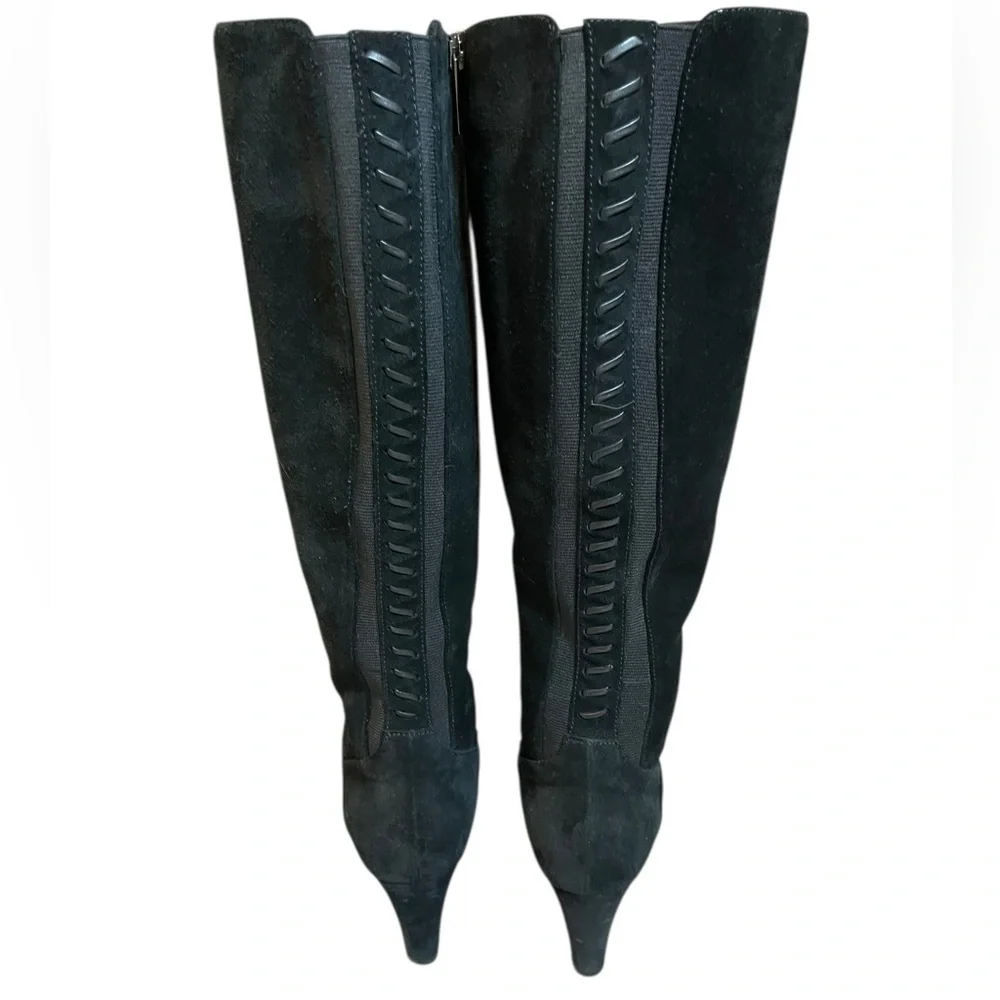 Aquatalia Black Suede Tall Stretch Weatherproof Boots – Size 7) Made in Italy